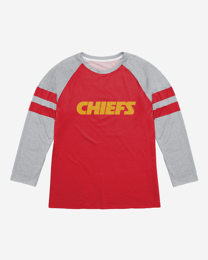 Kansas City Chiefs Team Stripe Wordmark Raglan T-Shirt FOCO - FOCO.com