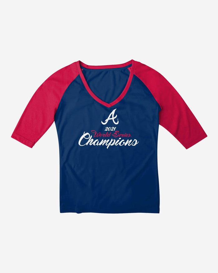 Atlanta Braves 2021 World Series Champions Womens V-Neck Raglan Shirt FOCO