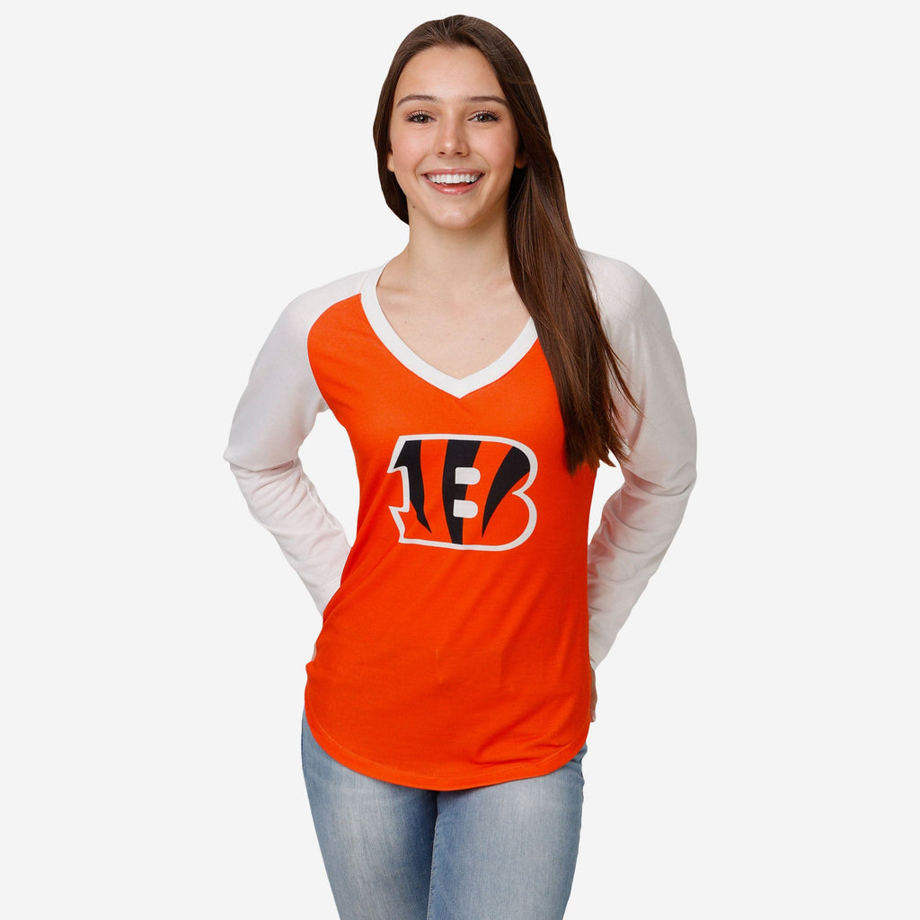 Cincinnati Bengals Womens Big Logo Solid Raglan Shirt FOCO S - FOCO.com