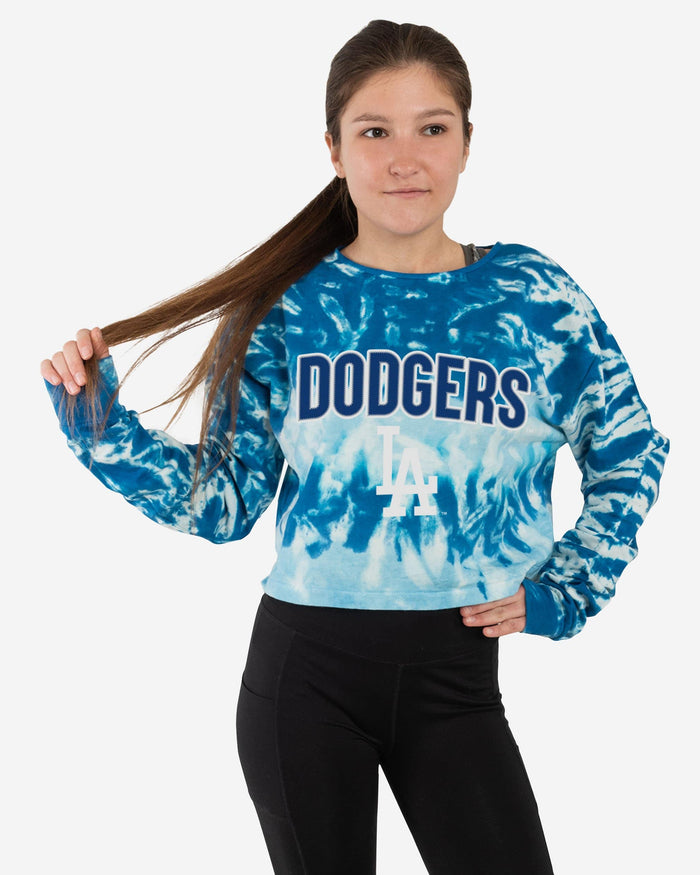 Los Angeles Dodgers Womens Tie-Dye Rush Cropped Sweater FOCO