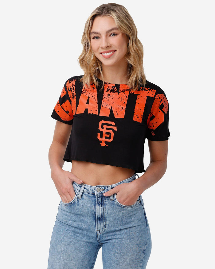 FOCO San Francisco Giants MLB Womens Distressed Wordmark Crop Top