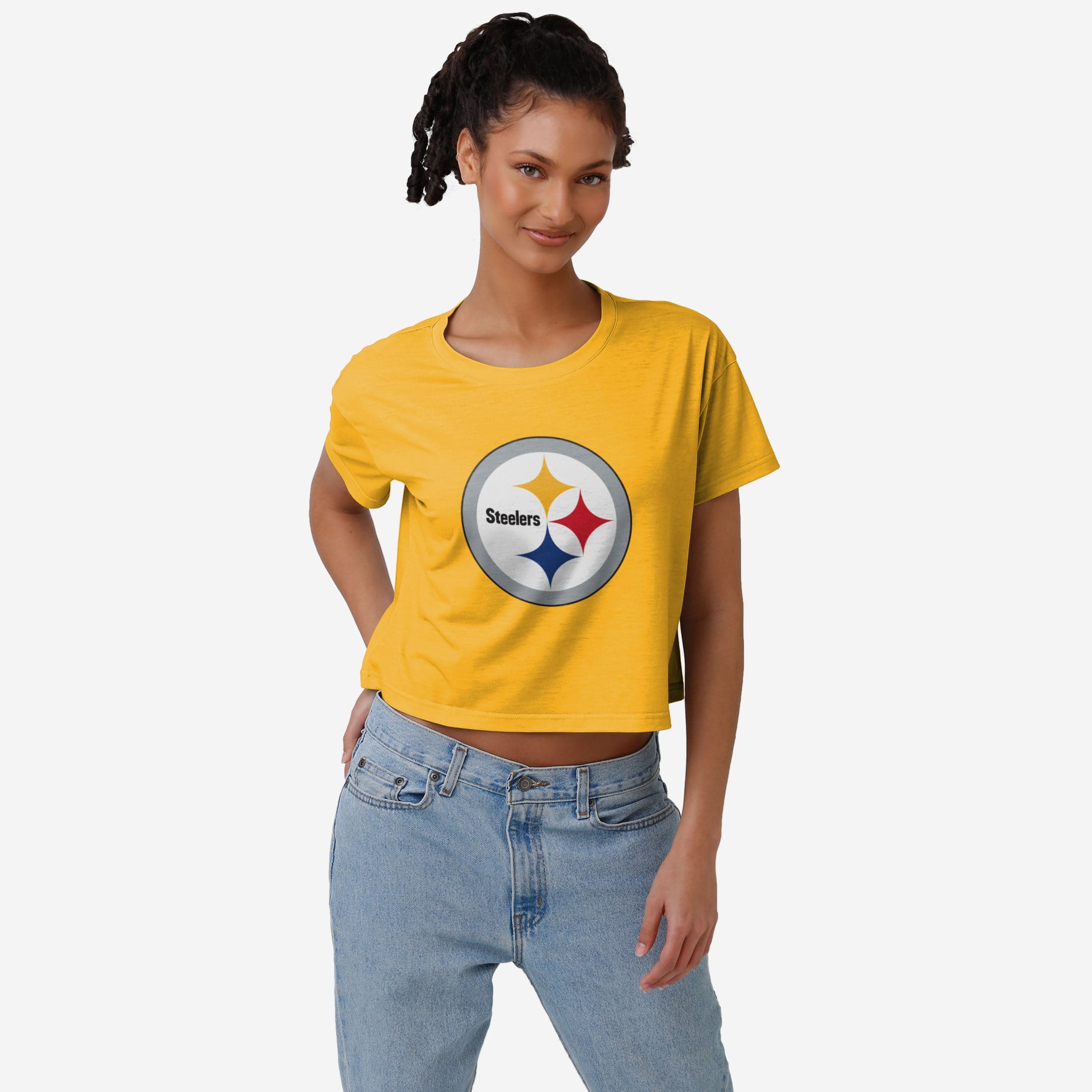 FOCO Pittsburgh Steelers NFL Womens Distressed Wordmark Crop Top