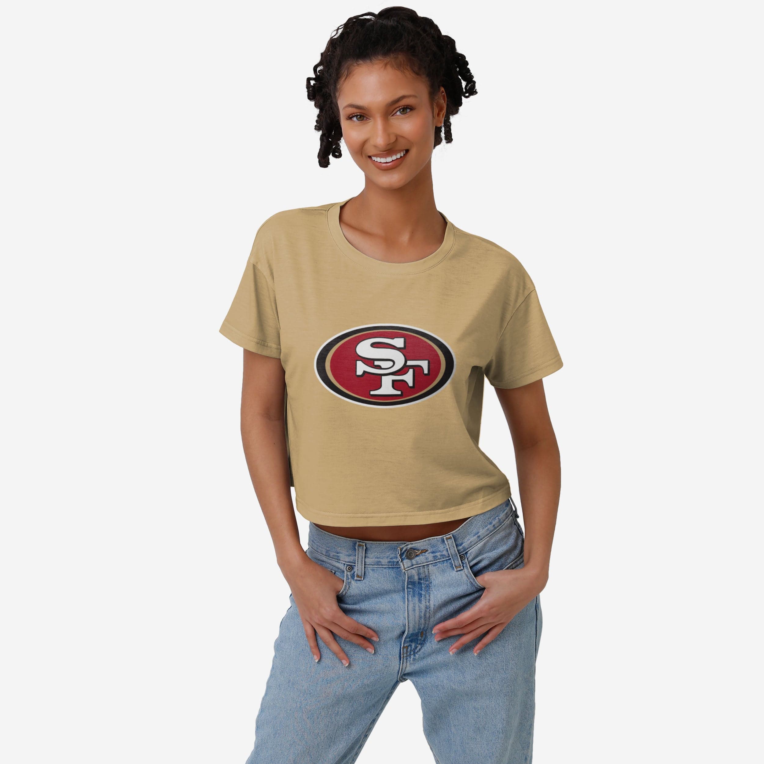 San Francisco 49ers Womens Distressed Wordmark Crop Top FOCO