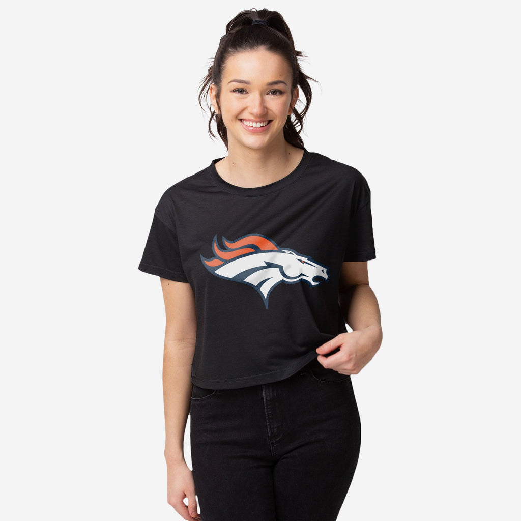 Denver Broncos Womens Black Big Logo Crop Top FOCO S - FOCO.com