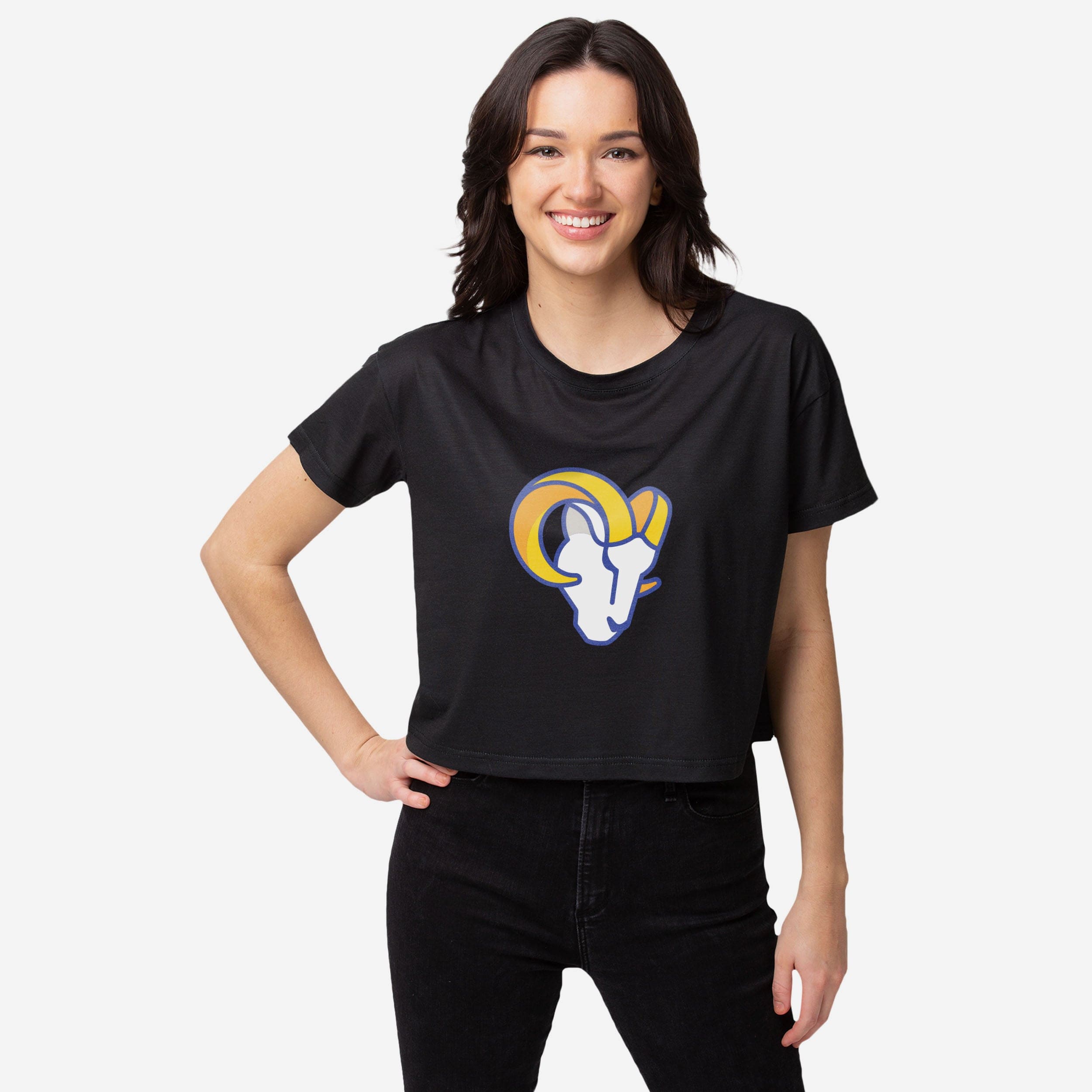 FOCO Los Angeles Rams NFL Womens Distressed Wordmark Crop Top