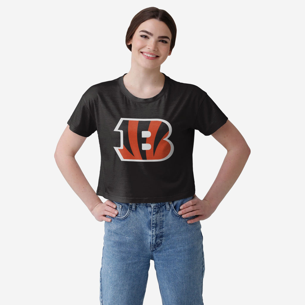 Cincinnati Bengals Womens Solid Big Logo Crop Top FOCO S - FOCO.com