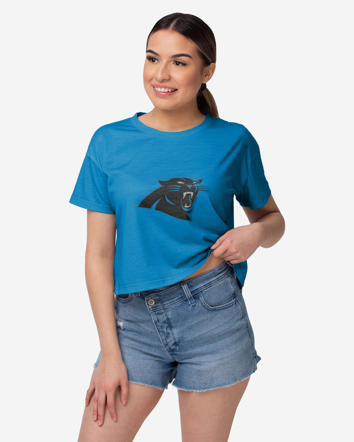 Carolina Panthers Womens Solid Big Logo Crop Top FOCO S - FOCO.com