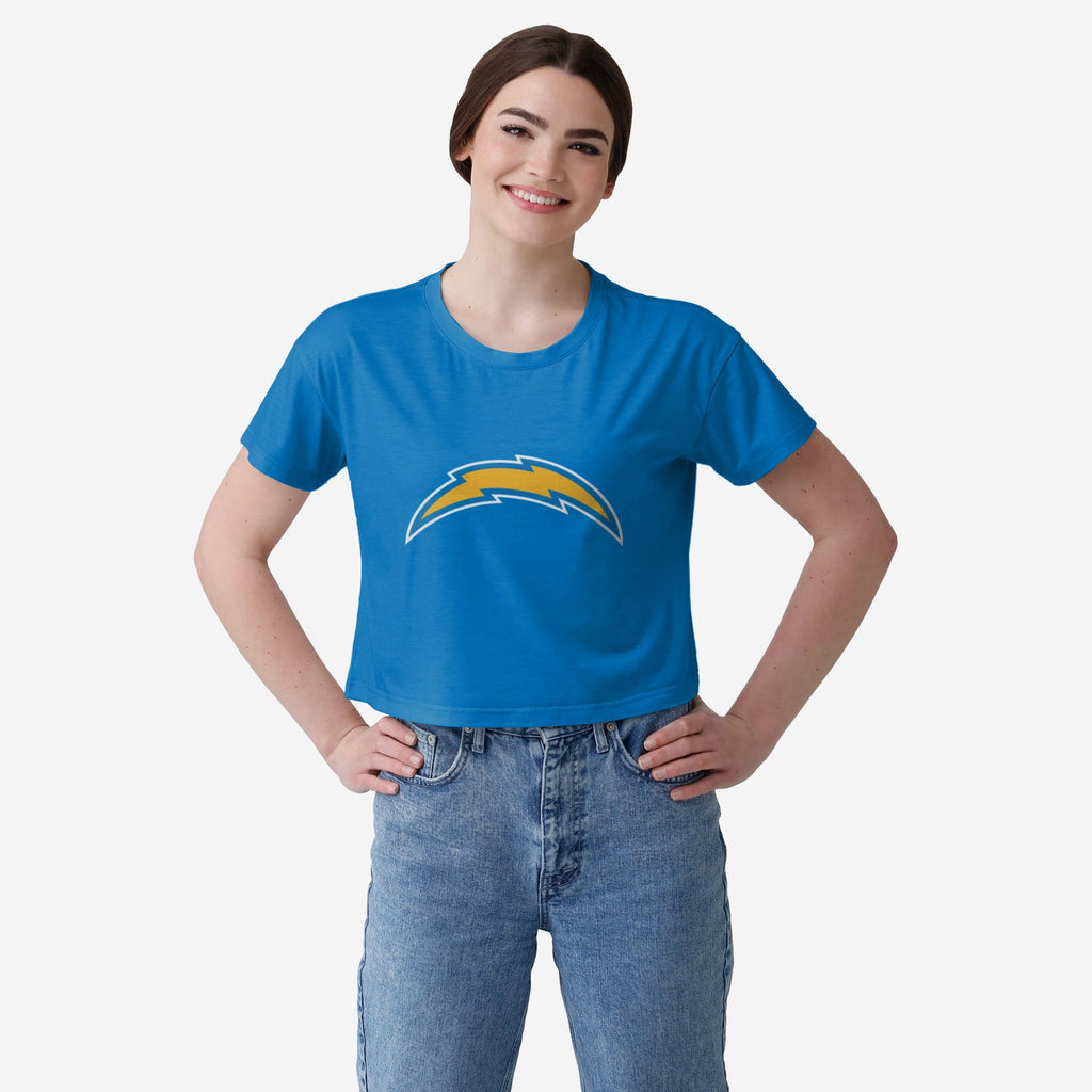 Los Angeles Chargers Womens Solid Big Logo Crop Top FOCO S - FOCO.com