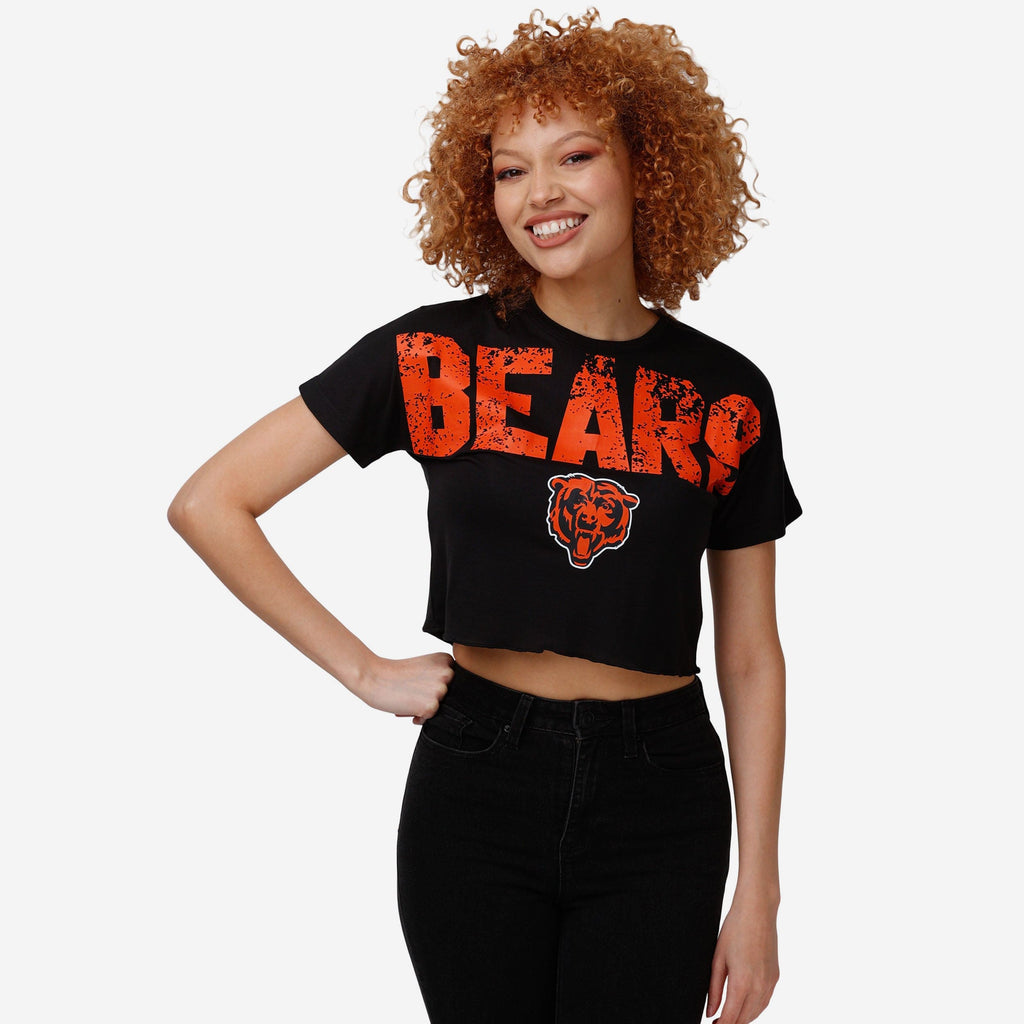 Chicago Bears Womens Petite Distressed Wordmark Crop Top FOCO S - FOCO.com