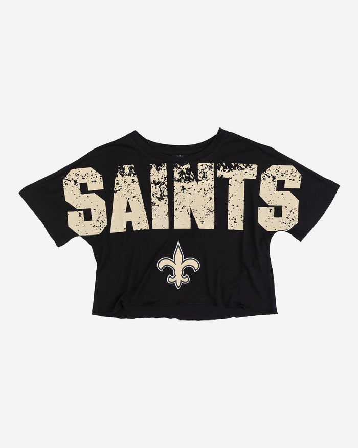 New Orleans Saints Womens Petite Distressed Wordmark Crop Top FOCO - FOCO.com