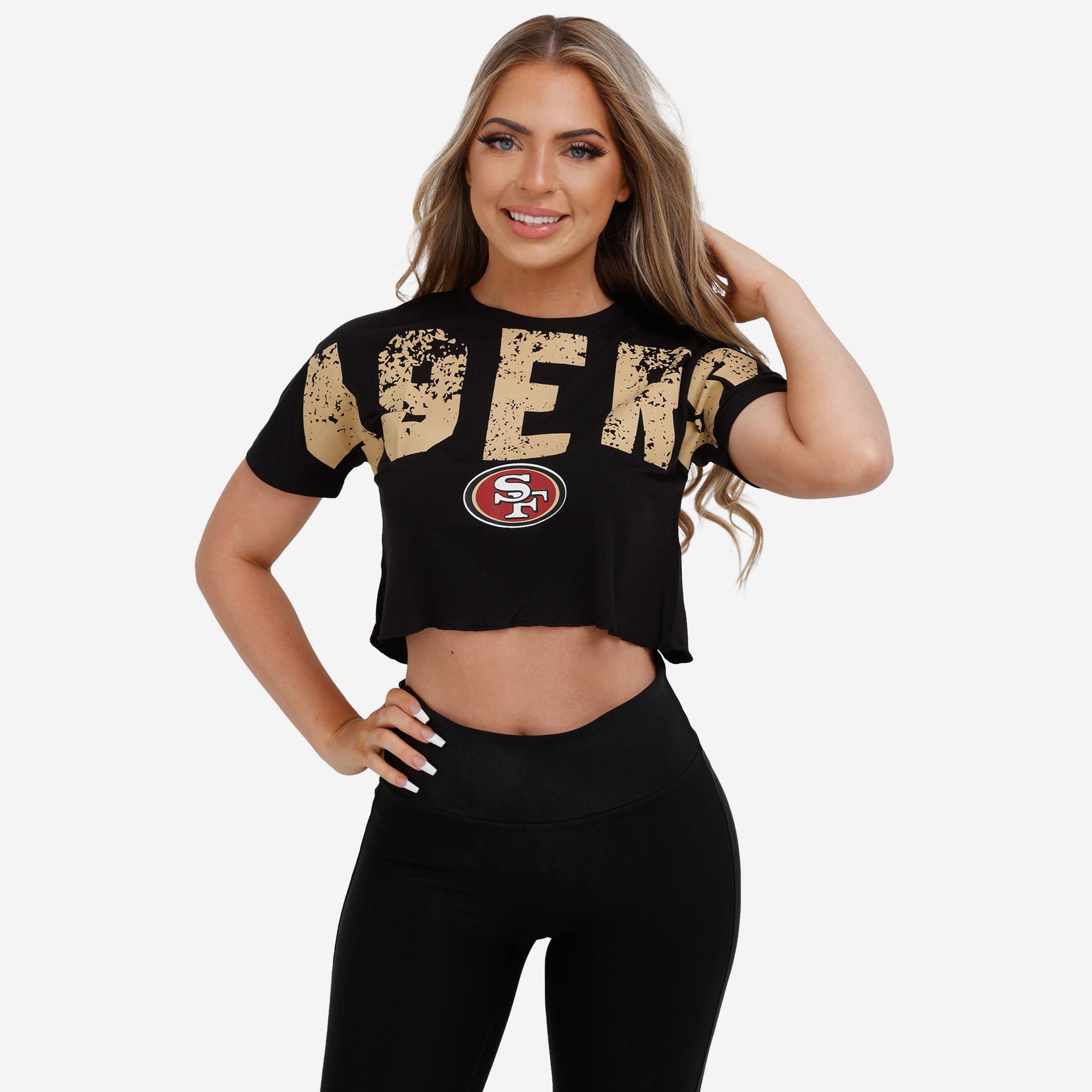 Foco FOcO NFL Los Angeles Rams Womens Distressed Wordmark crop Top Shirt,  Team color, Small