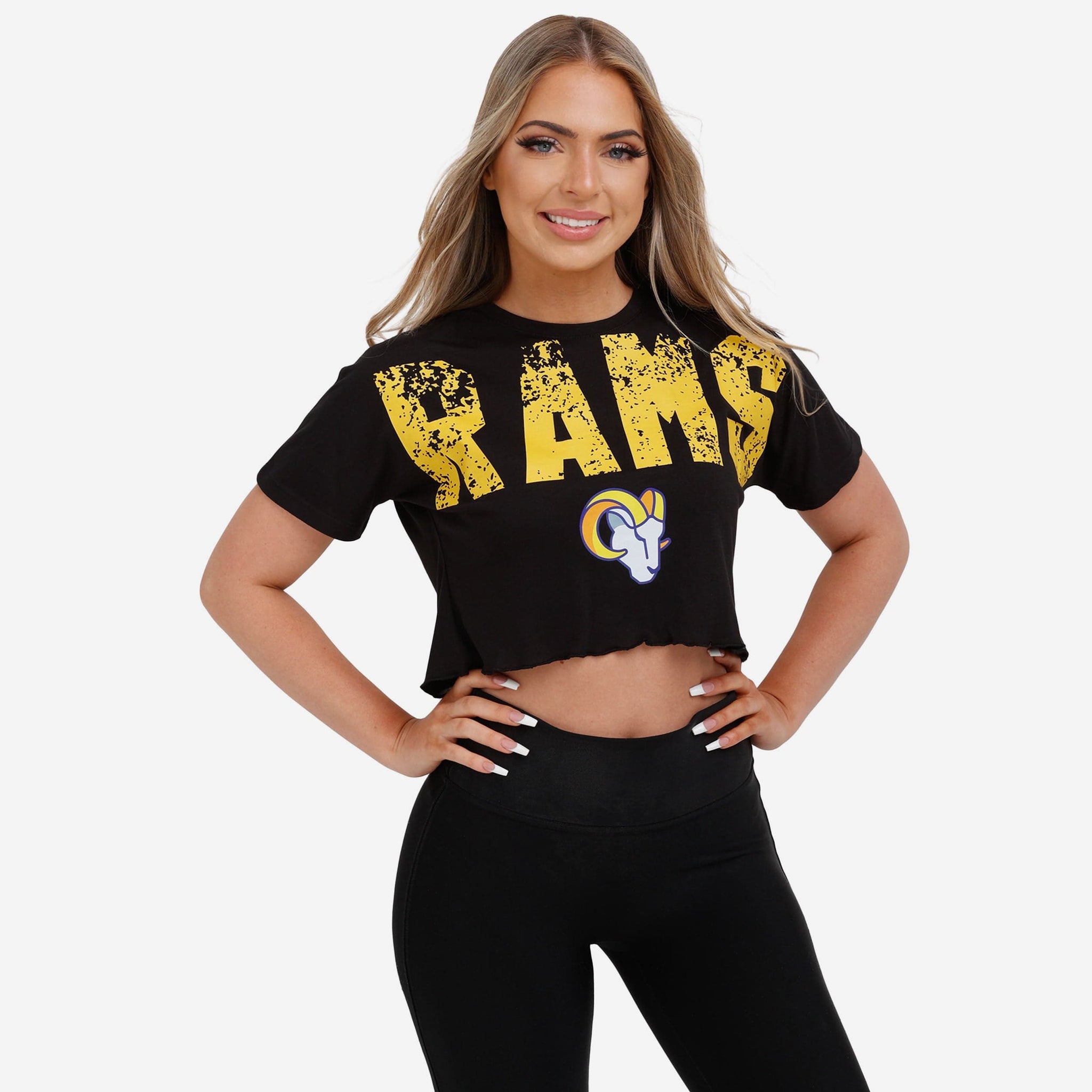 Foco FOcO NFL Los Angeles Rams Womens Distressed Wordmark crop Top