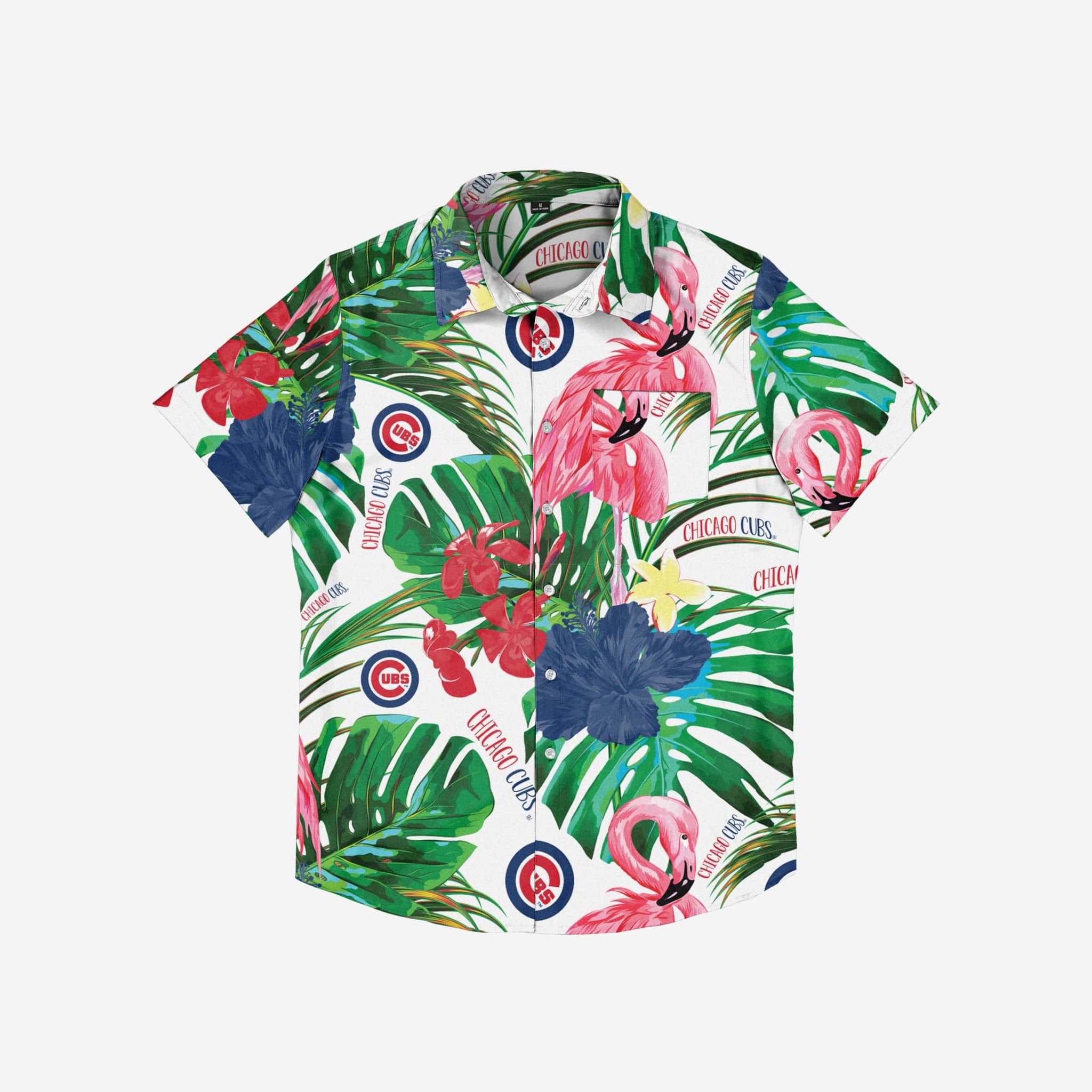 Chicago Cubs Tropical Floral America Flag Custom Name Hawaiian Shirt