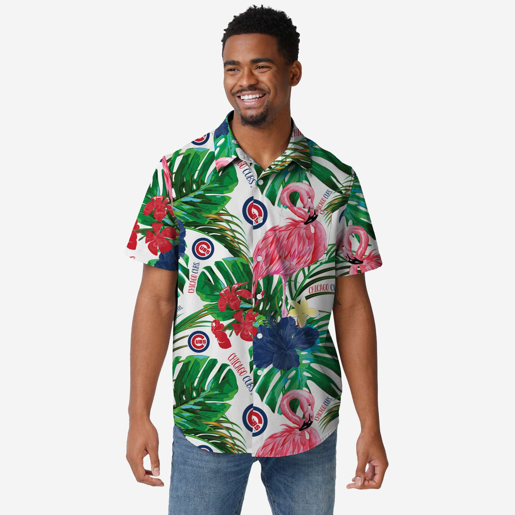 Chicago Cubs Flamingo Button Up Shirt FOCO S - FOCO.com