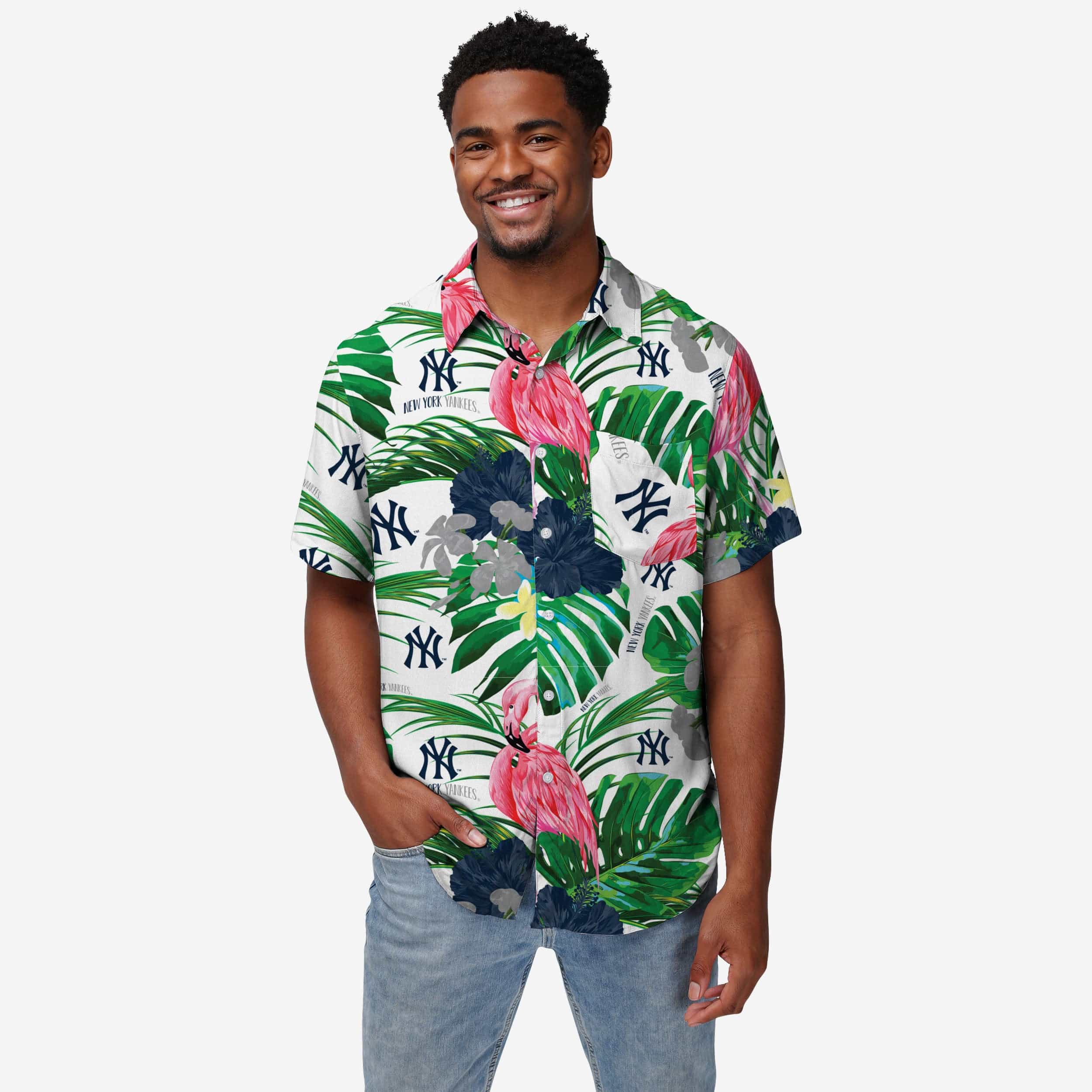 New York Yankees Floral Button Up Shirt FOCO