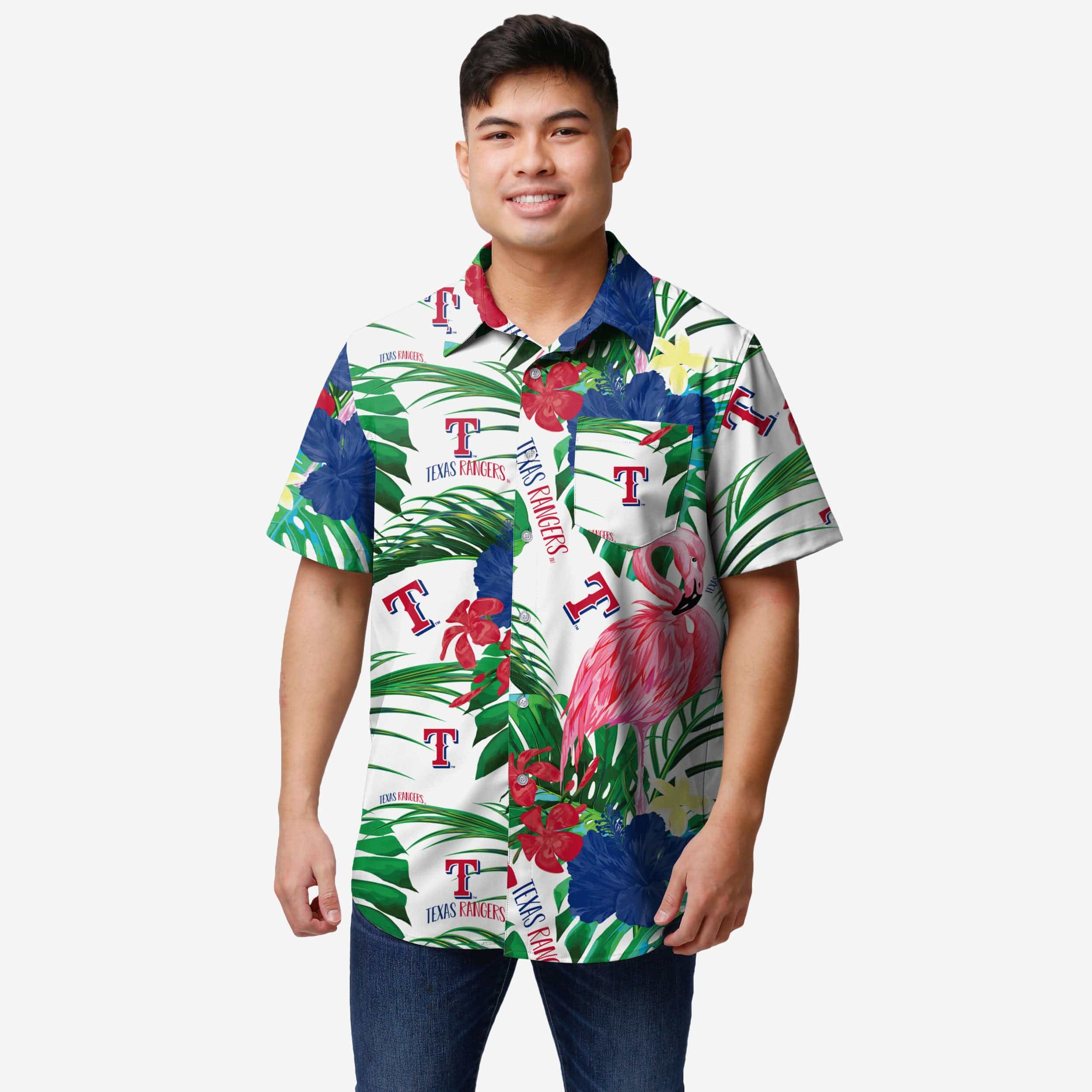 Custom Texas Rangers Hawaiian Shirt Mascot Tropical Flower Texas