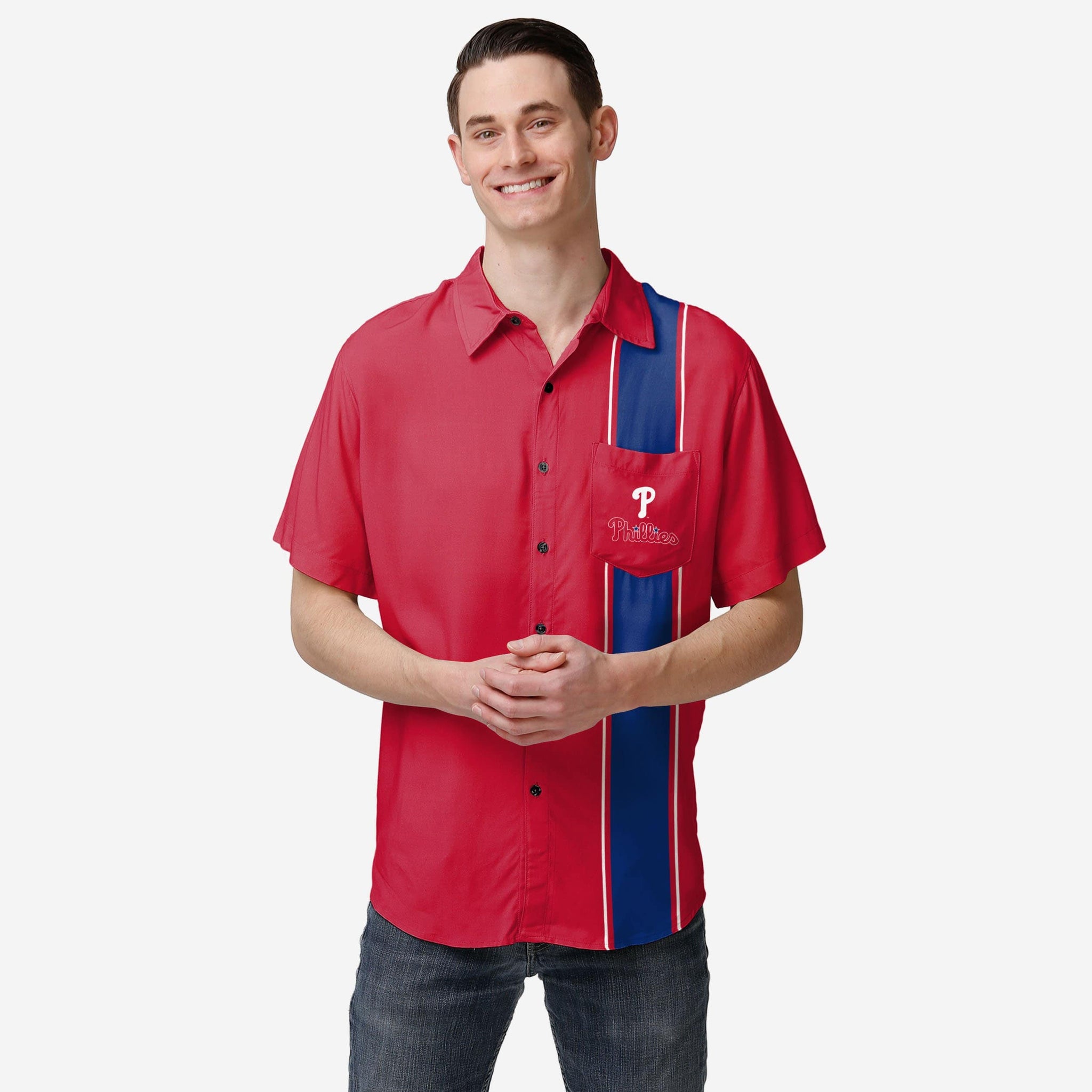Philadelphia Phillies Bowling Stripe Button Up Shirt, Mens Size: M