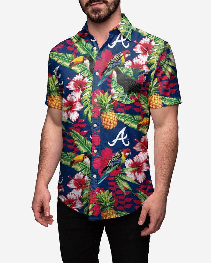 FOCO Atlanta Braves Floral Button Up Shirt, Mens Size: 2XL