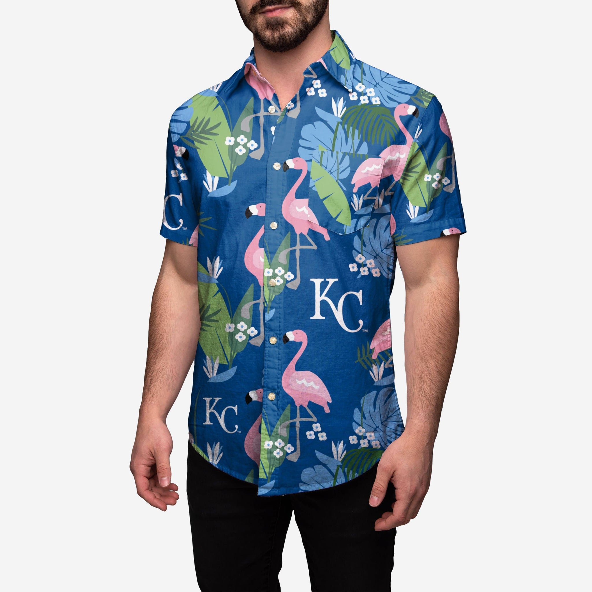 Kansas City Royals MLB Mens Flamingo Button Up Shirt