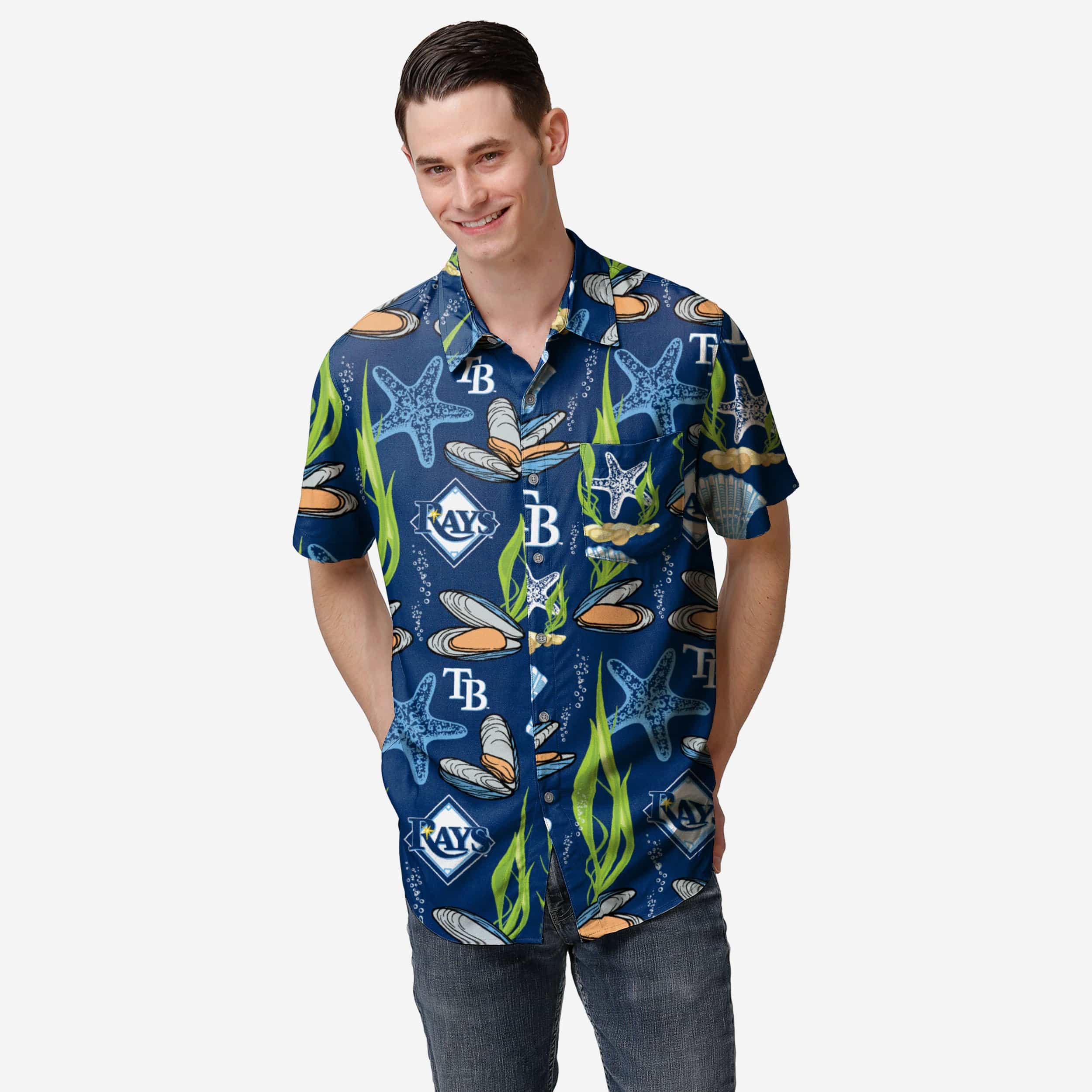 FOCO Tampa Bay Rays Flamingo Button Up Shirt, Mens Size: 2XL