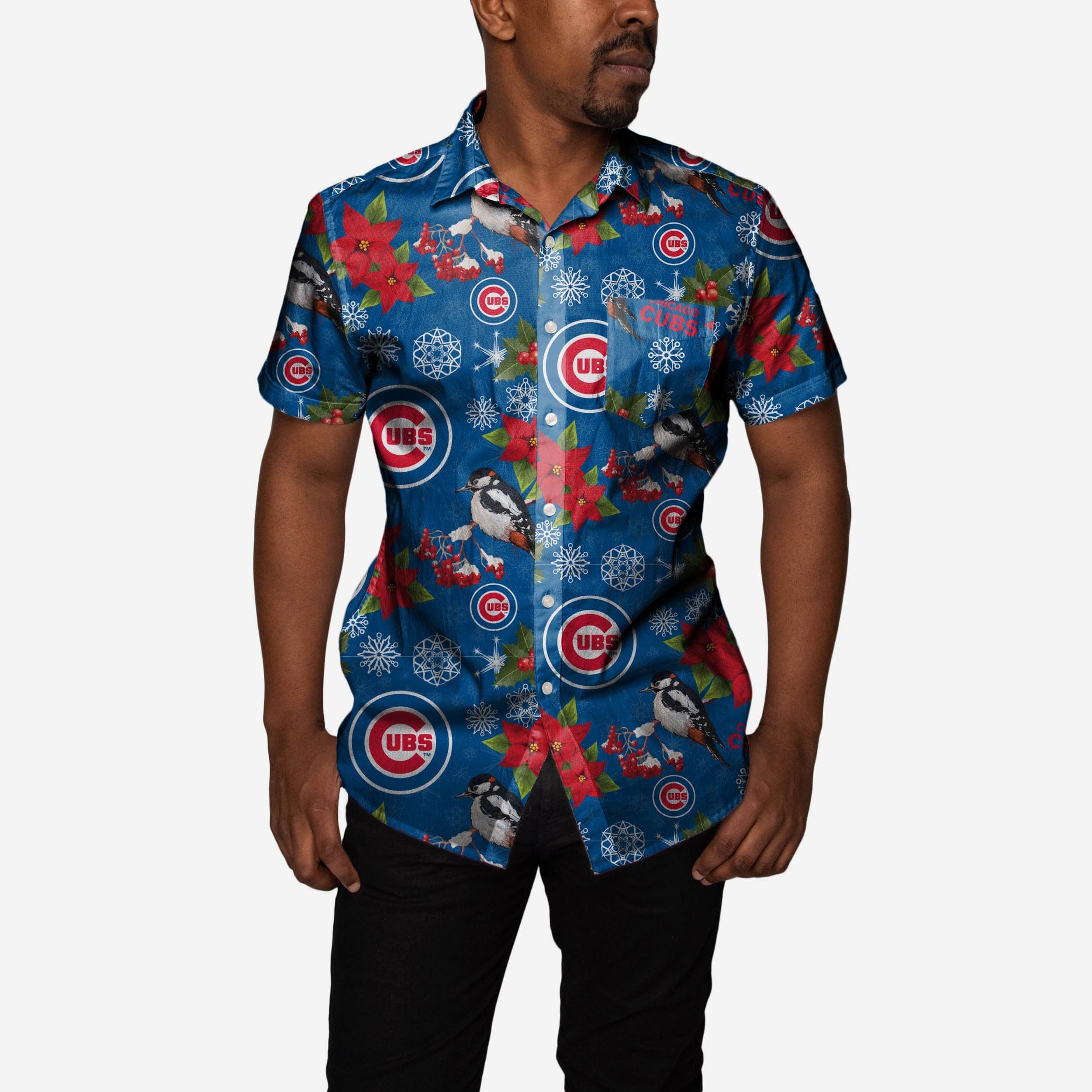 Chicago Cubs Christmas Explosion Button Up Shirt FOCO