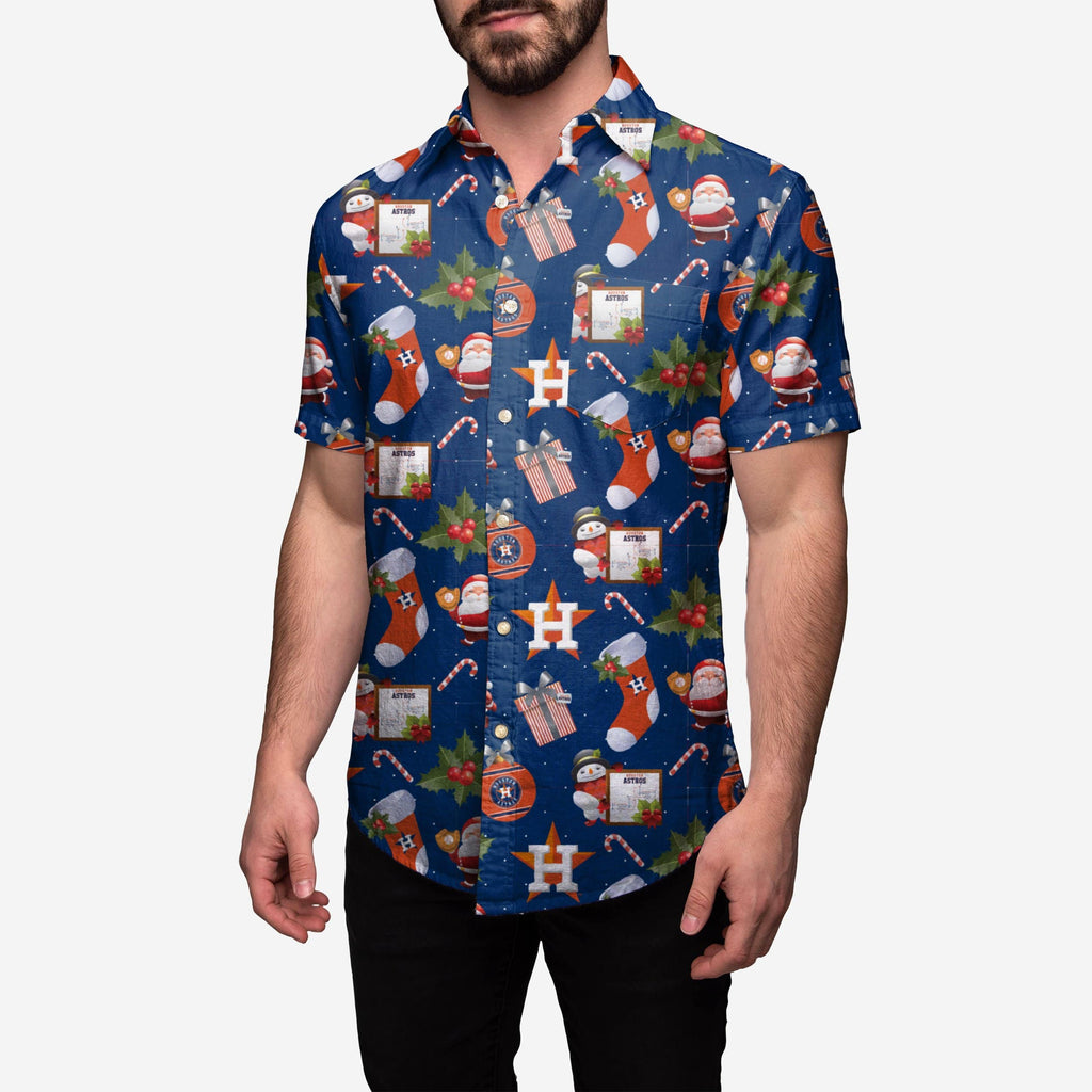 Houston Astros Christmas Explosion Button Up Shirt FOCO M - FOCO.com