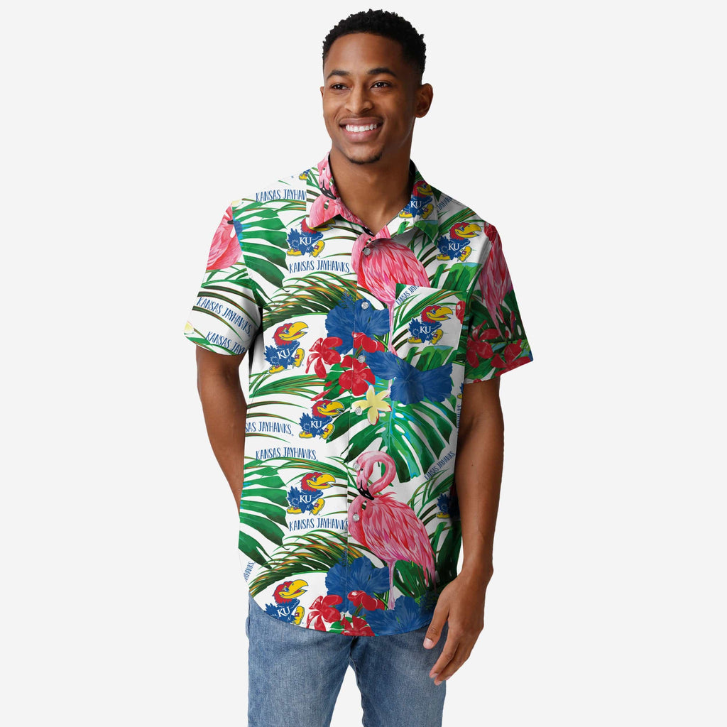 Kansas Jayhawks Flamingo Button Up Shirt FOCO S - FOCO.com