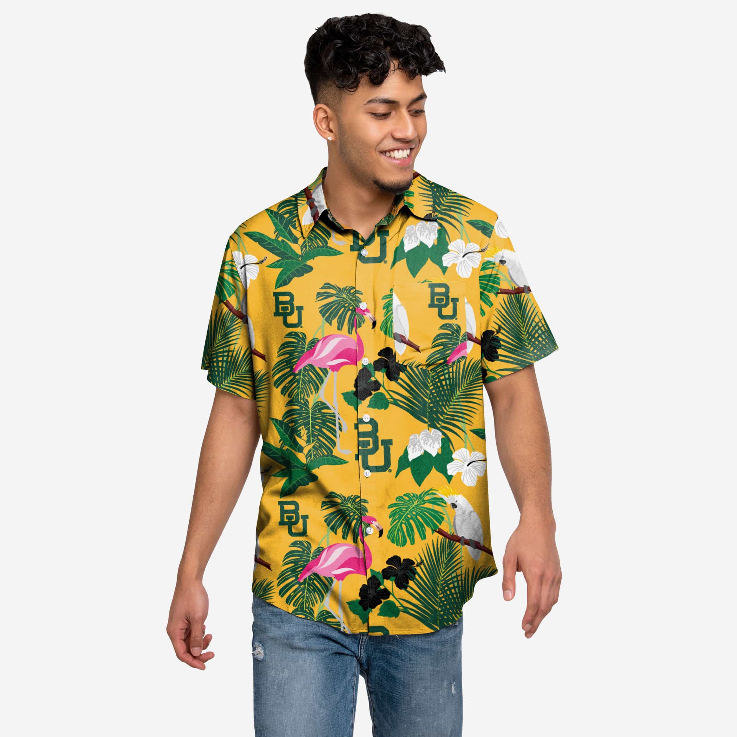 Men's Baylor University Bears Floral Shirt Button Up Beach Shirt