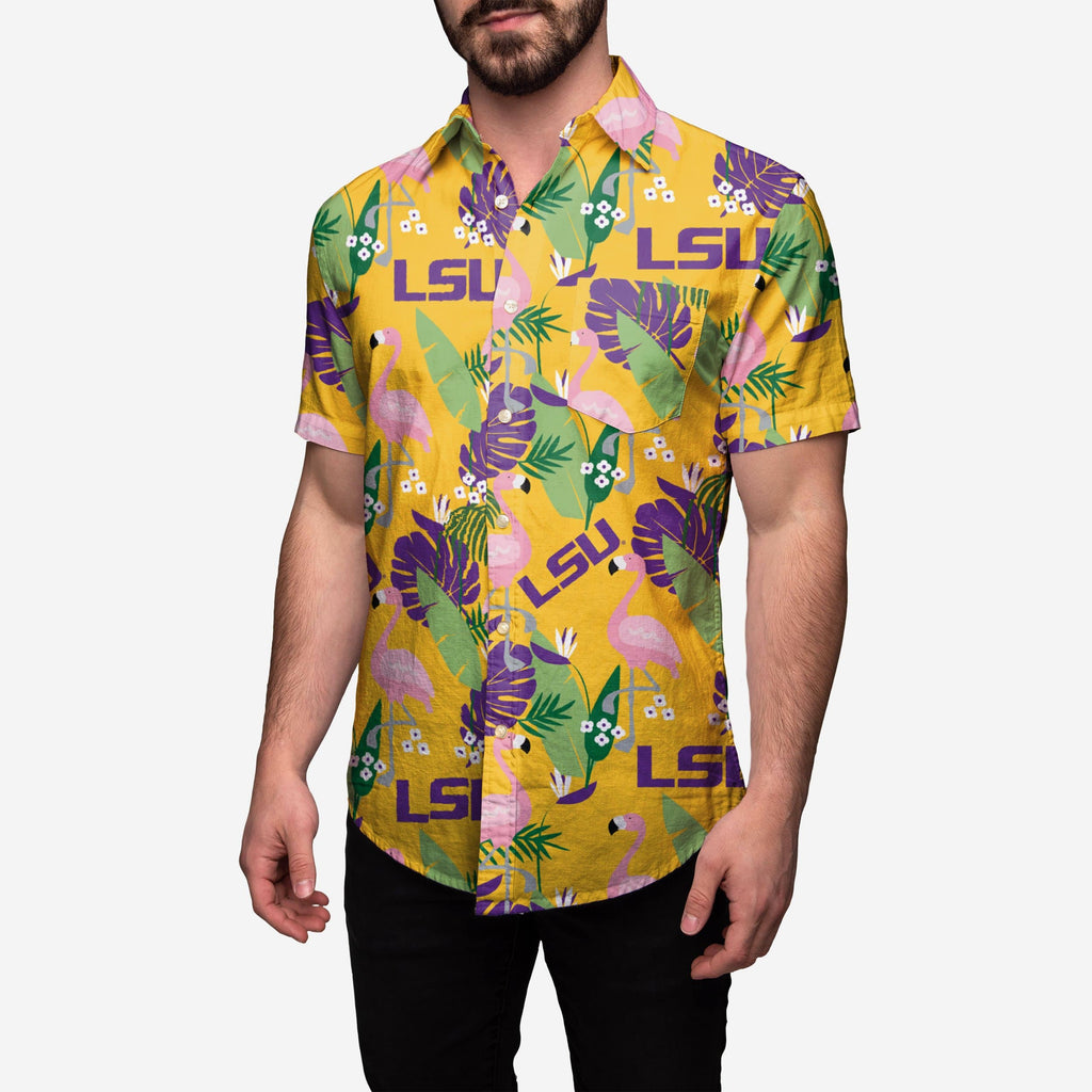 LSU Tigers Floral Button Up Shirt FOCO S - FOCO.com