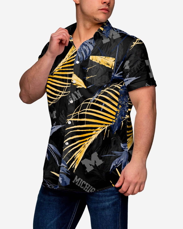 Michigan Wolverines Neon Palm Button Up Shirt FOCO S - FOCO.com