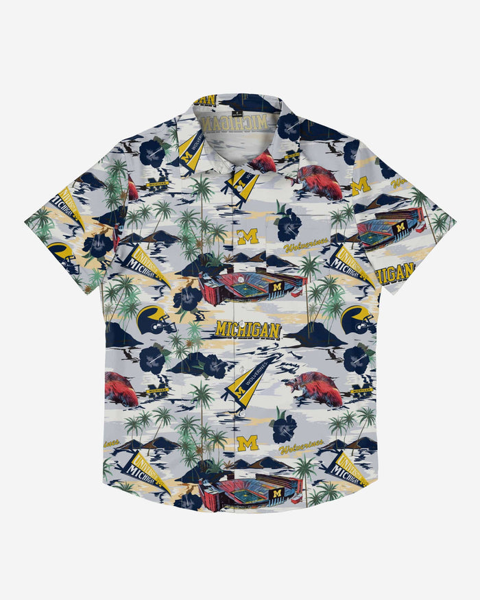 Michigan Wolverines Thematic Stadium Print Button Up Shirt FOCO - FOCO.com