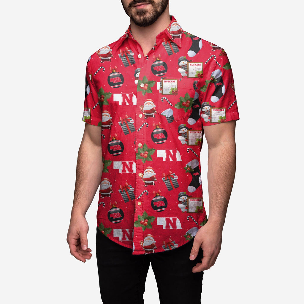 Nebraska Cornhuskers Christmas Explosion Button Up Shirt FOCO S - FOCO.com