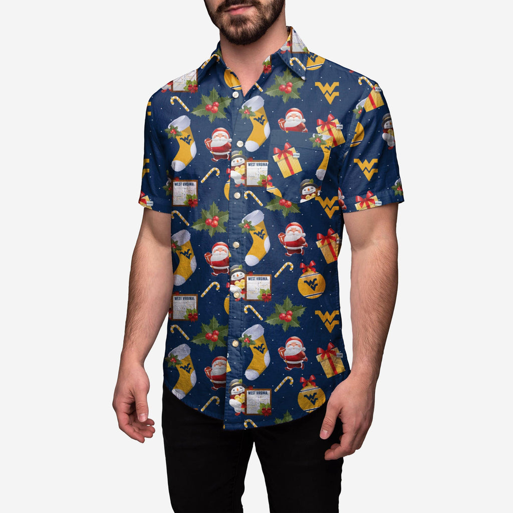 West Virginia Mountaineers Christmas Explosion Button Up Shirt FOCO S - FOCO.com