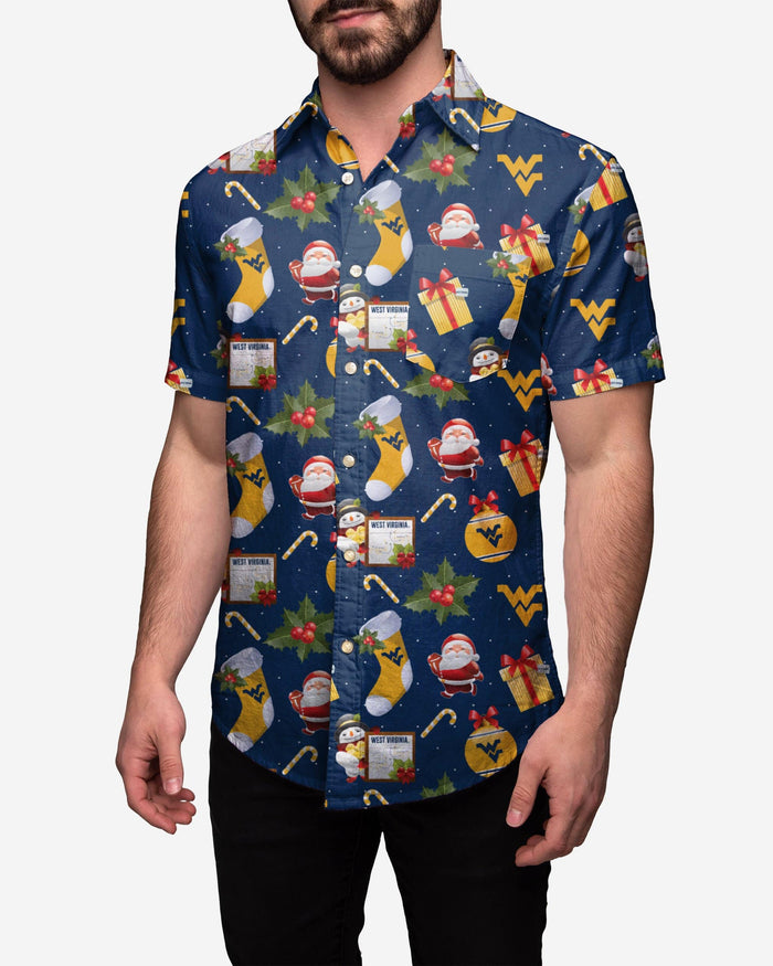 West Virginia Mountaineers Christmas Explosion Button Up Shirt FOCO S - FOCO.com