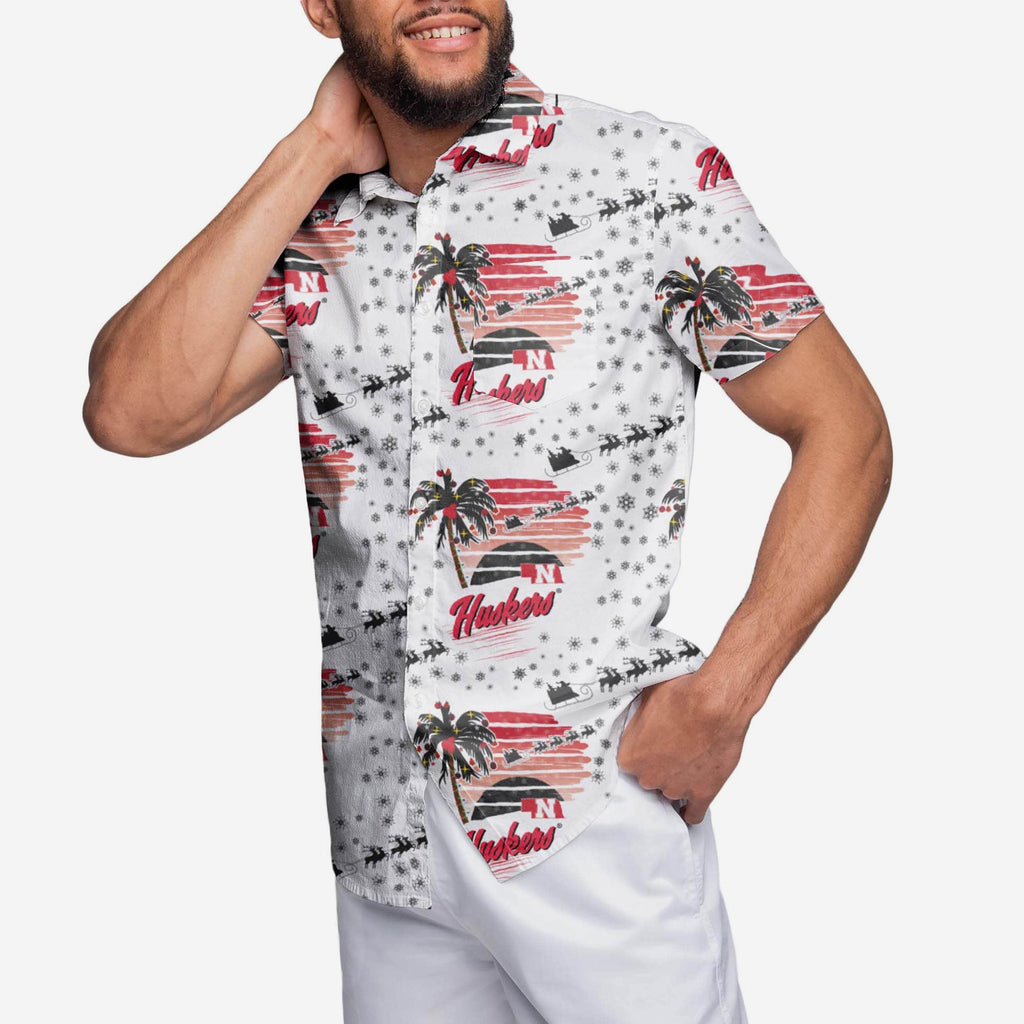 Nebraska Cornhuskers Winter Tropical Button Up Shirt FOCO S - FOCO.com