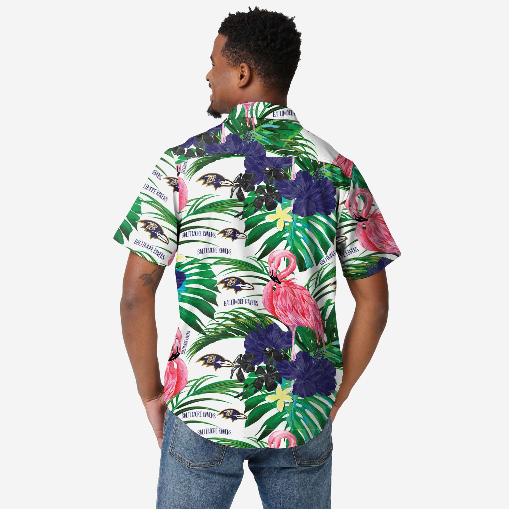 FOCO Baltimore Ravens Flamingo Button Up Shirt, Mens Size: XL