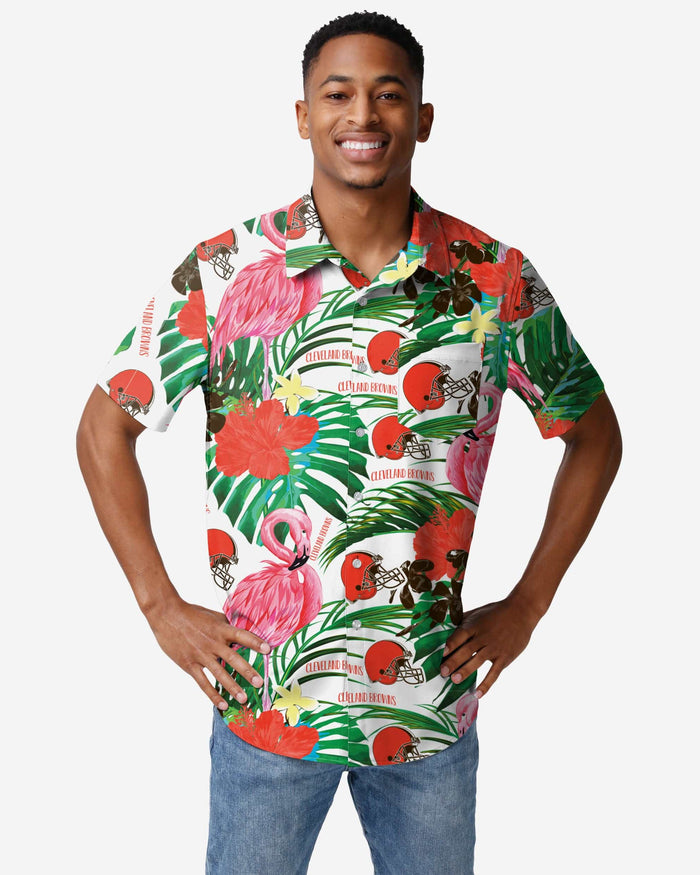 Cleveland Browns Flamingo Button Up Shirt FOCO S - FOCO.com