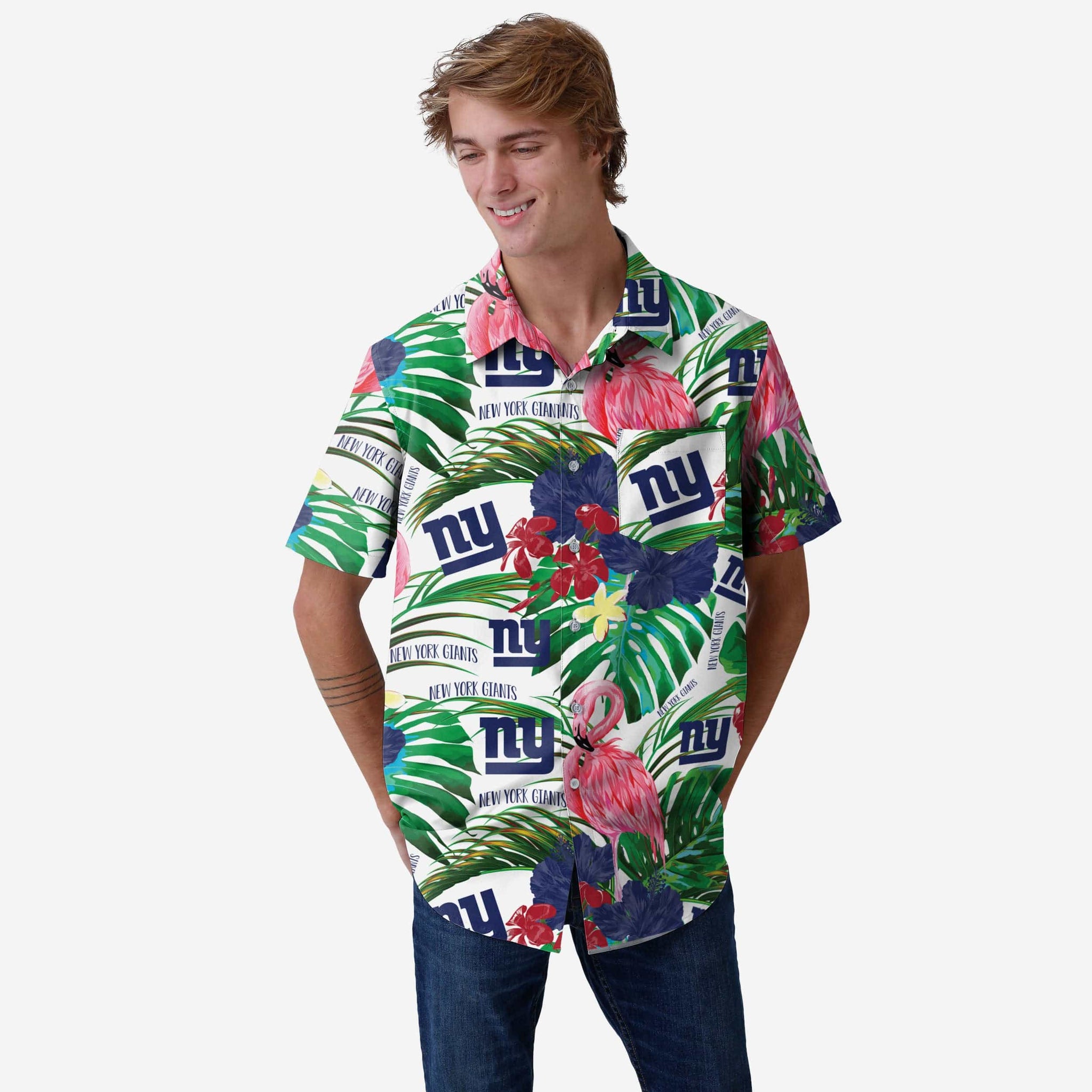 FOCO Los Angeles Dodgers Flamingo Button Up Shirt, Mens Size: XL