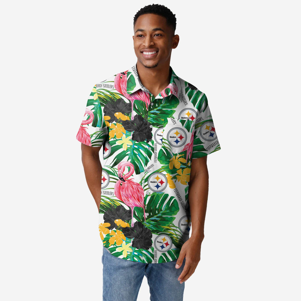 Pittsburgh Steelers Flamingo Button Up Shirt FOCO S - FOCO.com