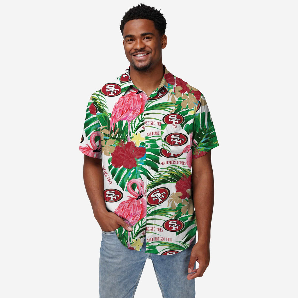 San Francisco 49ers Flamingo Button Up Shirt FOCO S - FOCO.com