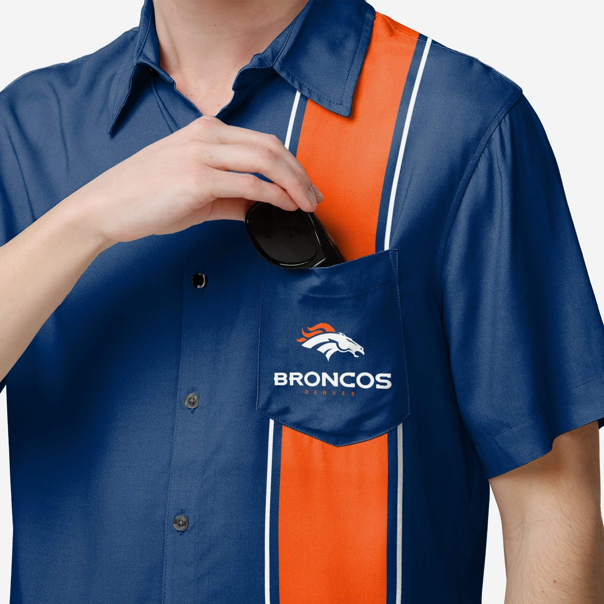 FOCO Denver Broncos NFL Mens Bowling Stripe Button Up Shirt