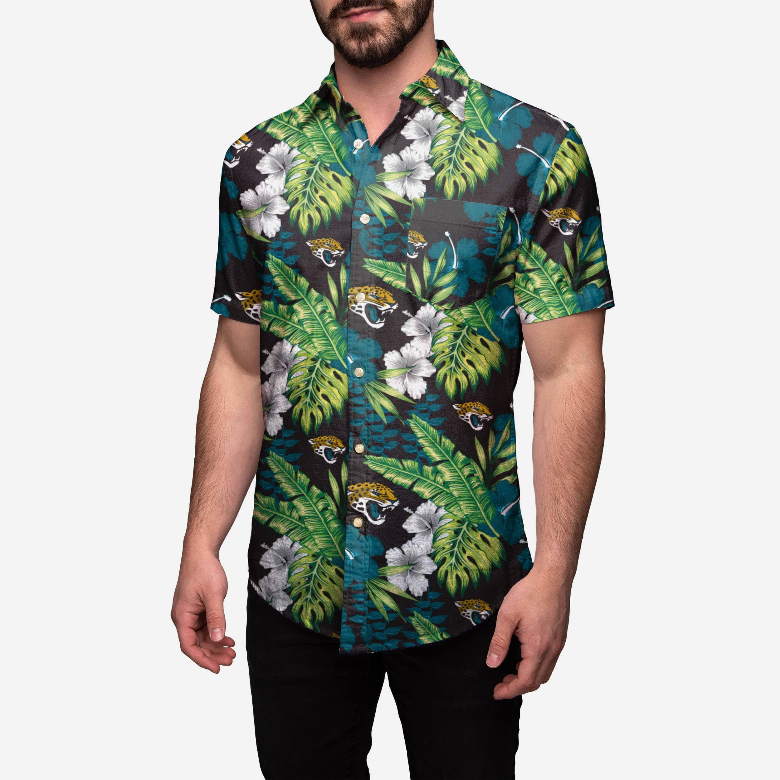 FOCO Jacksonville Jaguars NFL Mens Floral Button Up Shirt