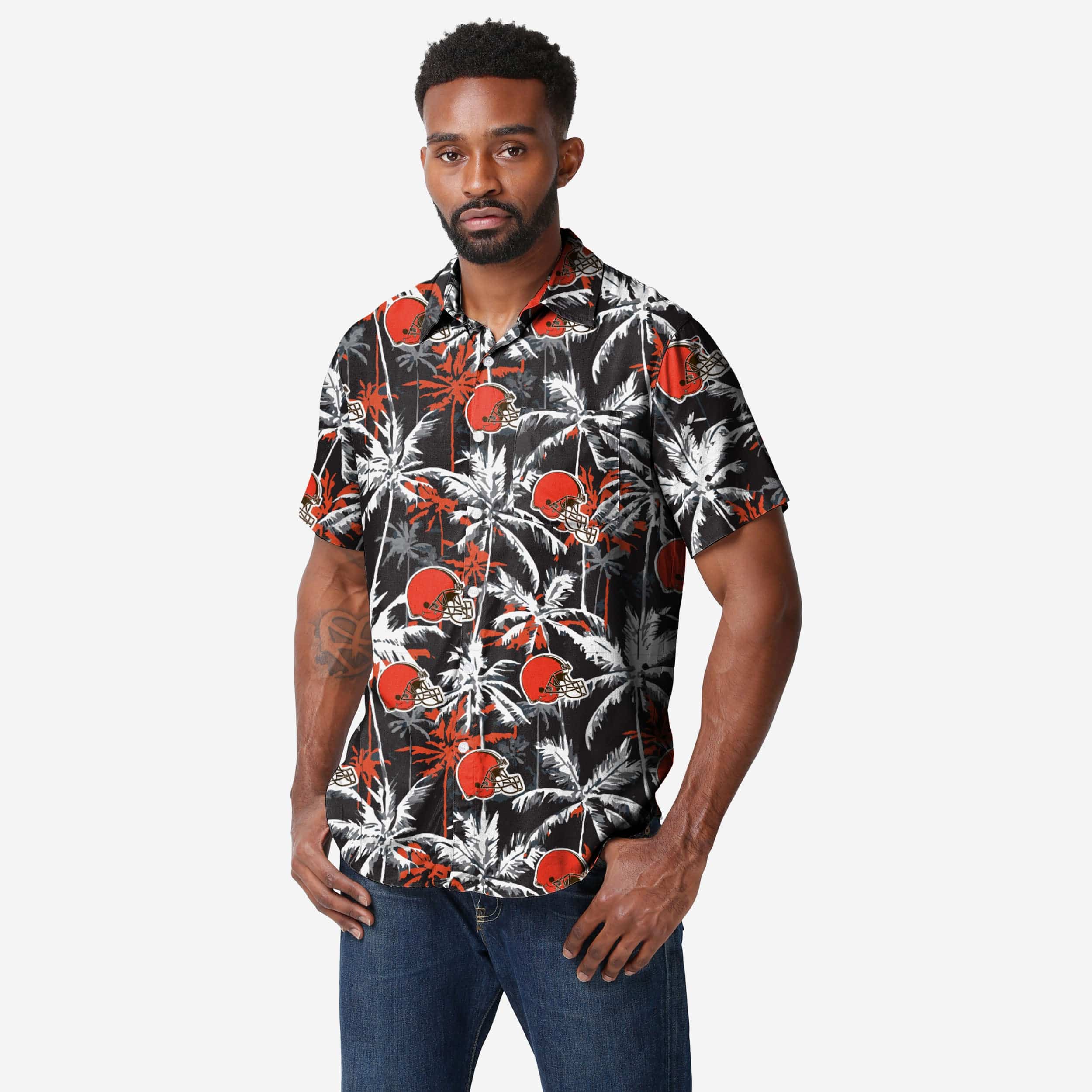 FOCO Cleveland Browns NFL Mens Black Floral Button Up Shirt