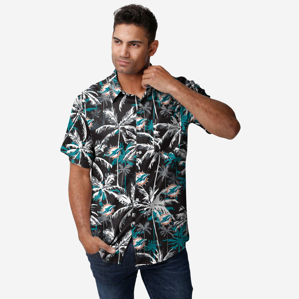 Miami Dolphins Black Floral Button Up Shirt FOCO