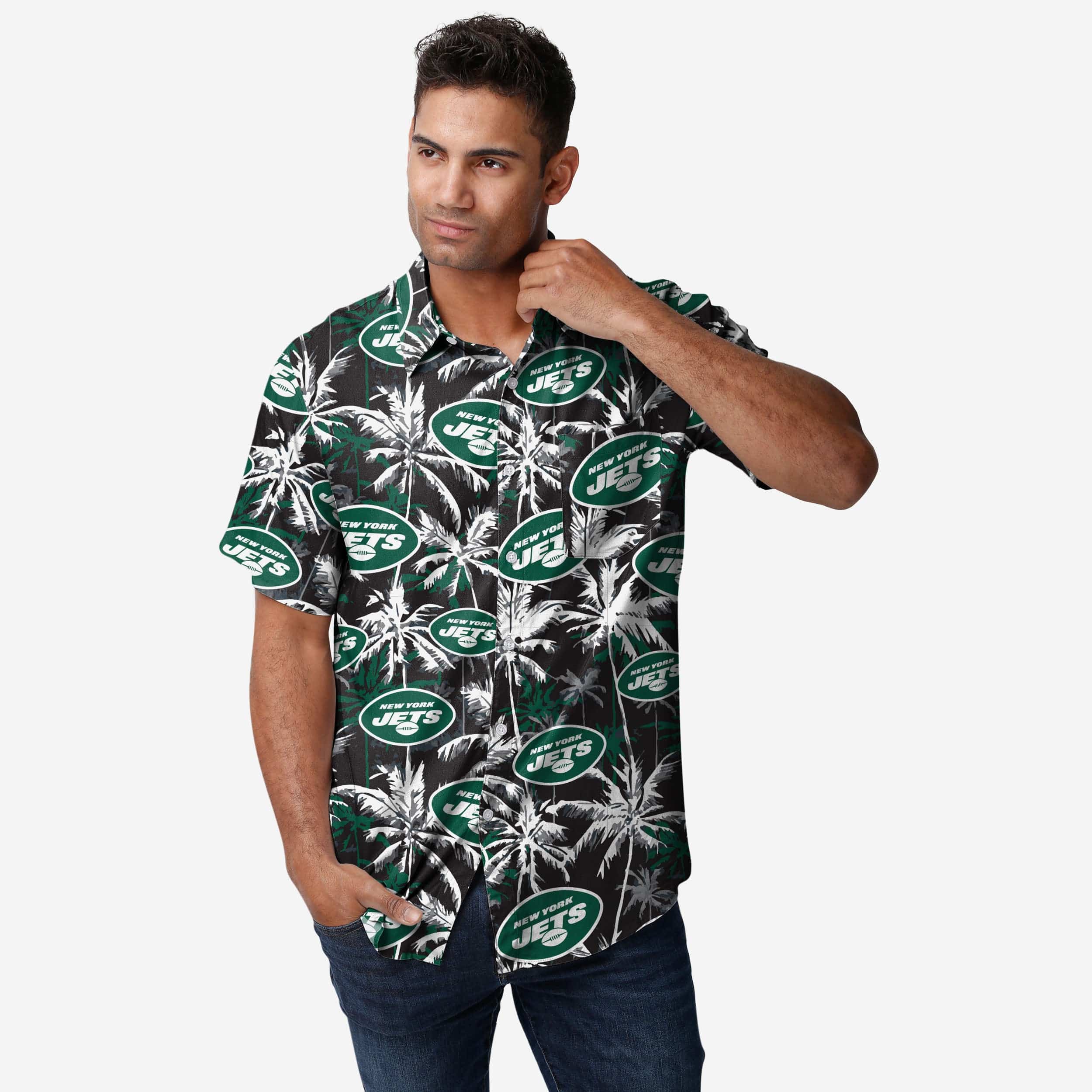 FOCO New York Jets NFL Mens Black Floral Button Up Shirt