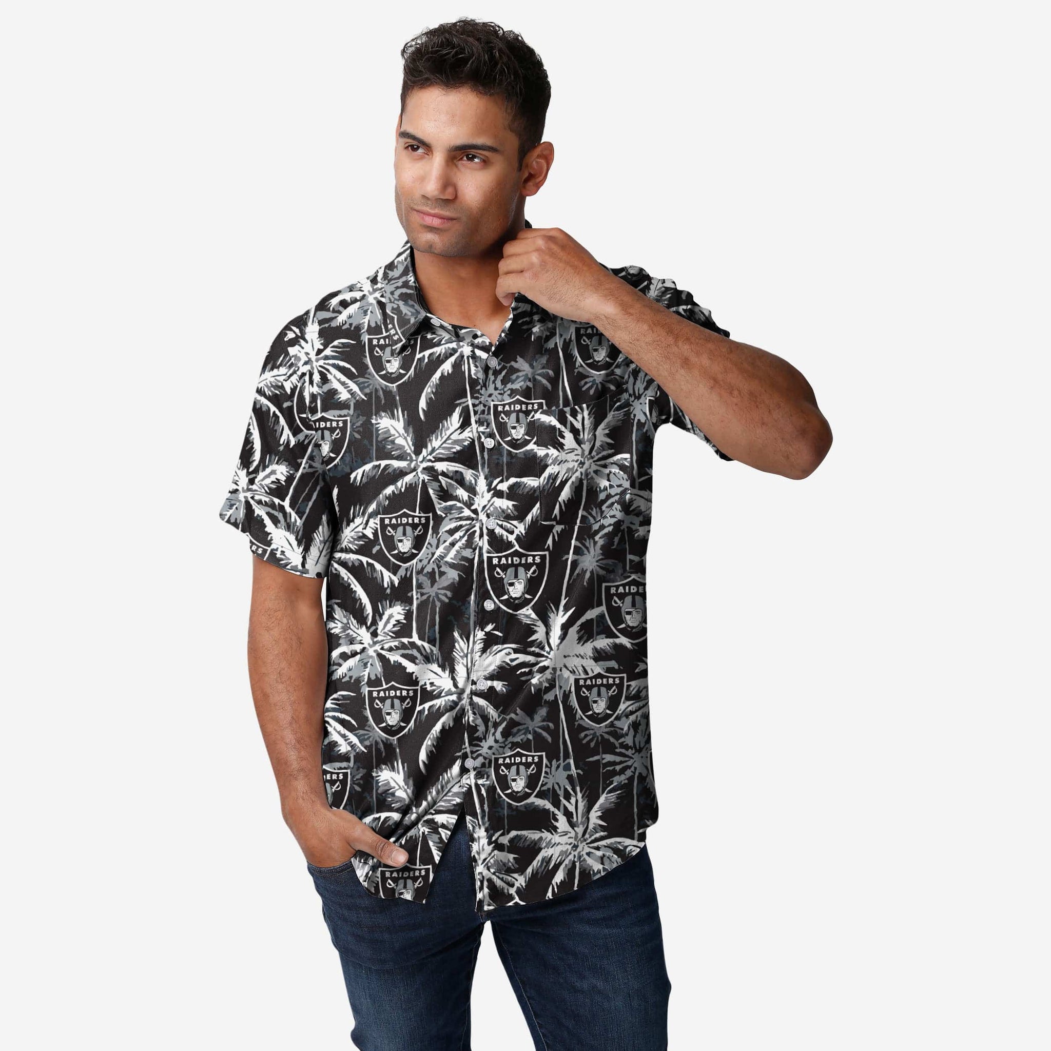 FOCO Las Vegas Raiders NFL Mens Black Floral Button Up Shirt - L