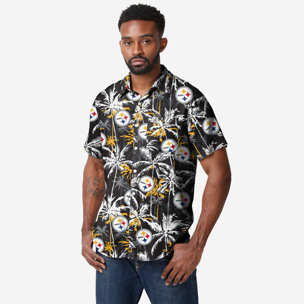 Pittsburgh Steelers Black Floral Button Up Shirt FOCO S - FOCO.com