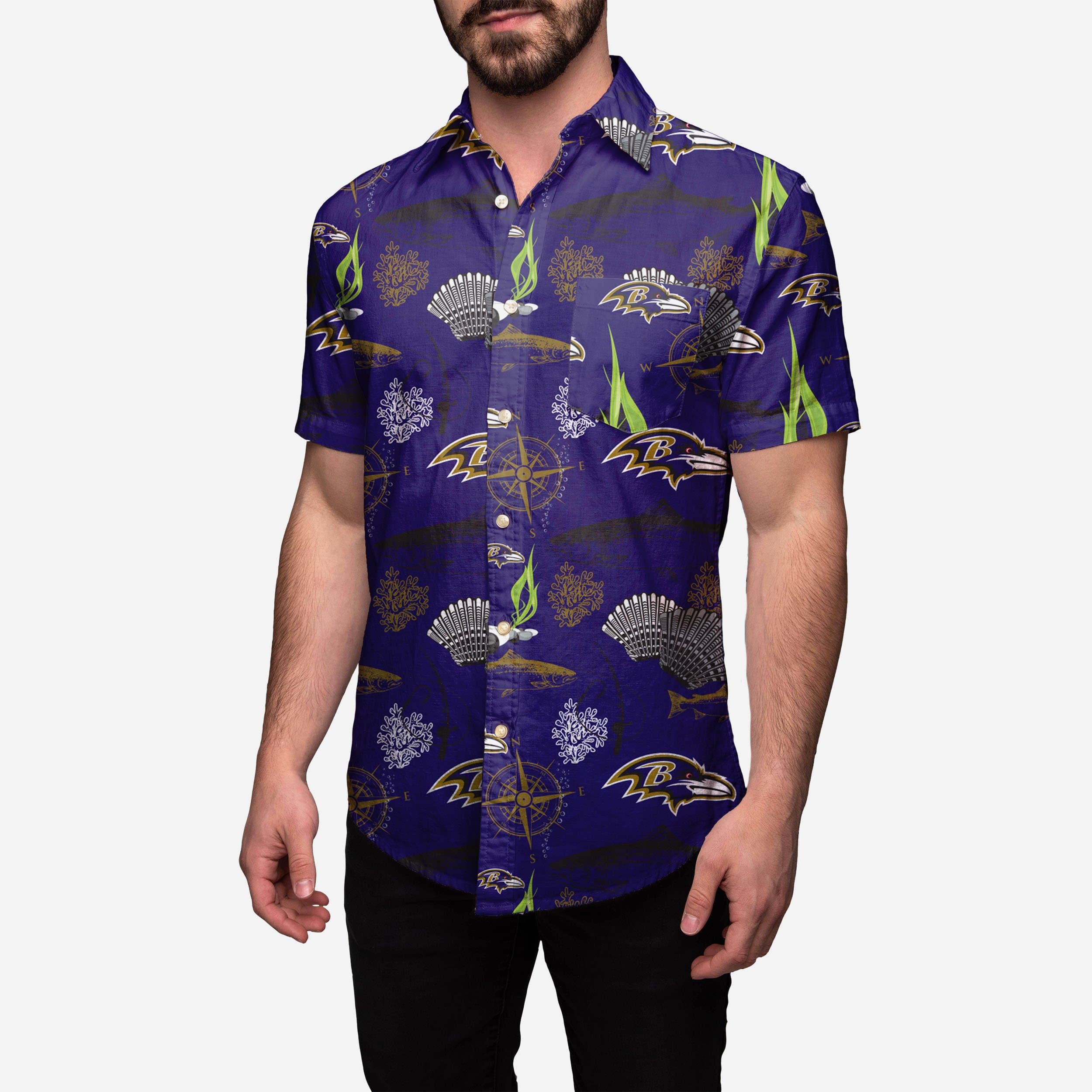 Baltimore Ravens Floral Button Up Shirt FOCO