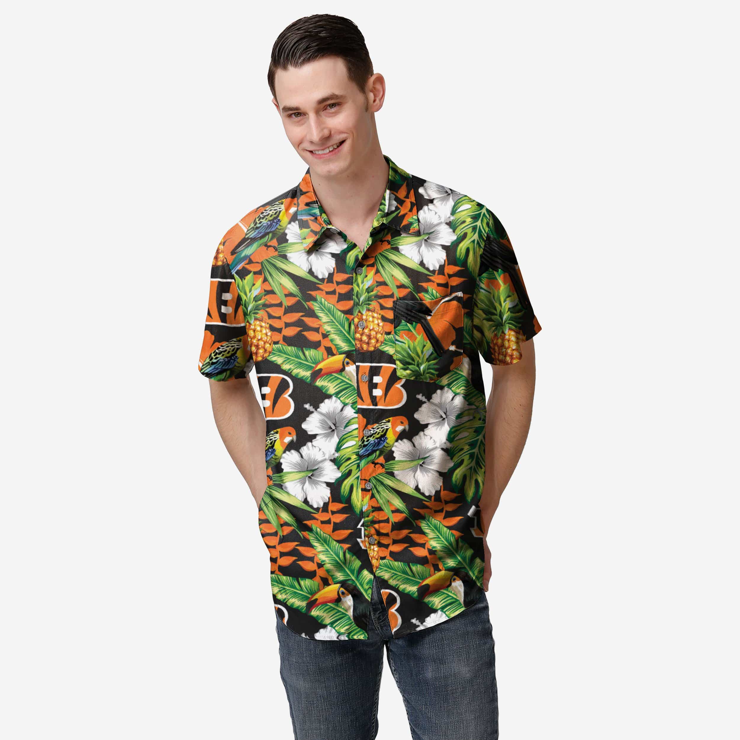 Cincinnati Bengals NFL Mens Floral Button Up Shirt