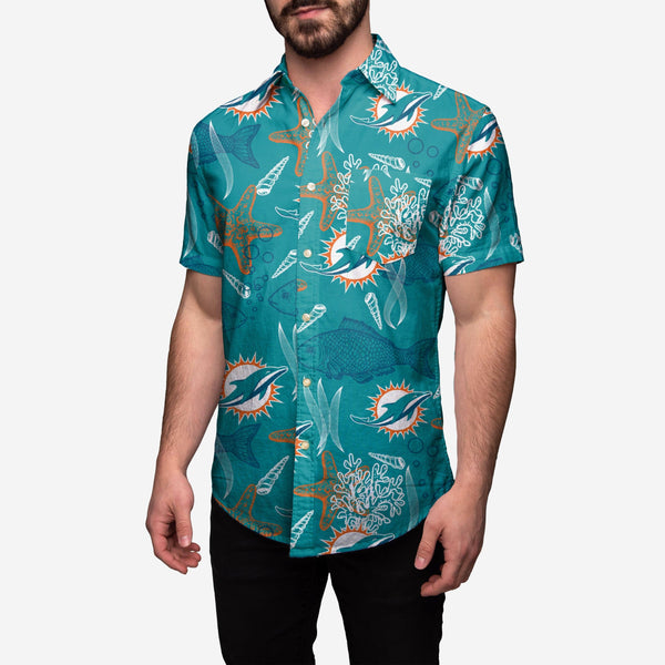 Miami Dolphins FOCO Paradise Floral Button-Up Shirt - Cream